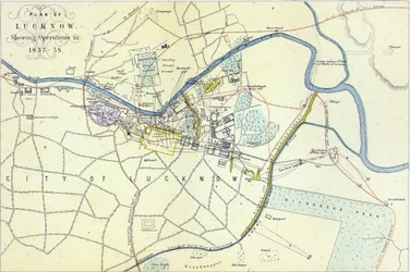 Plan van Lucknow met operaties in 1857-58, uitgegeven door William Mackenzie
